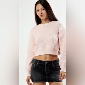 Pacsun pink soft and cozy cropped edgy barbiecore waffle knit sweater NWT Small